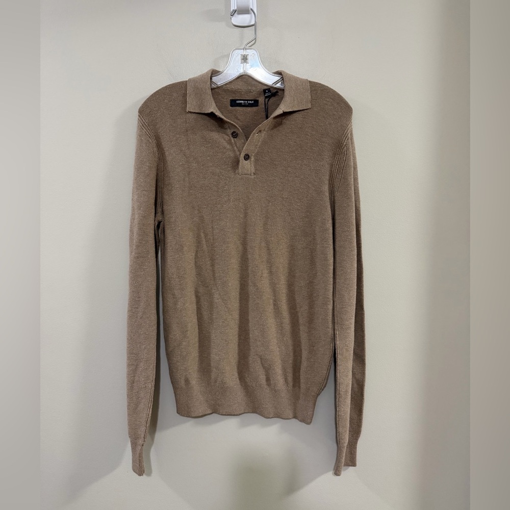 NWT Kenneth Cole Heritage Sweater Collection Oatmeal Heather Polo Sweater. Small